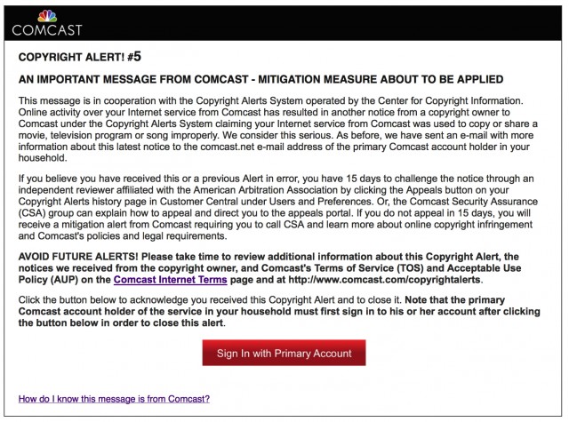 Comcast warning